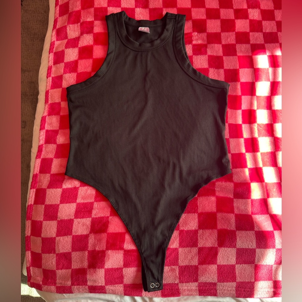 Black Ribbed Sleeveless Birdcage Bodysuit